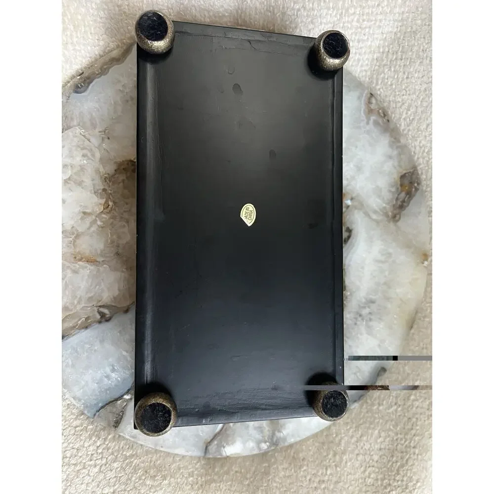 Vintage Antique Pewter Finish Decorative Vanity Serving Tray Pierced Gallery 9x5
